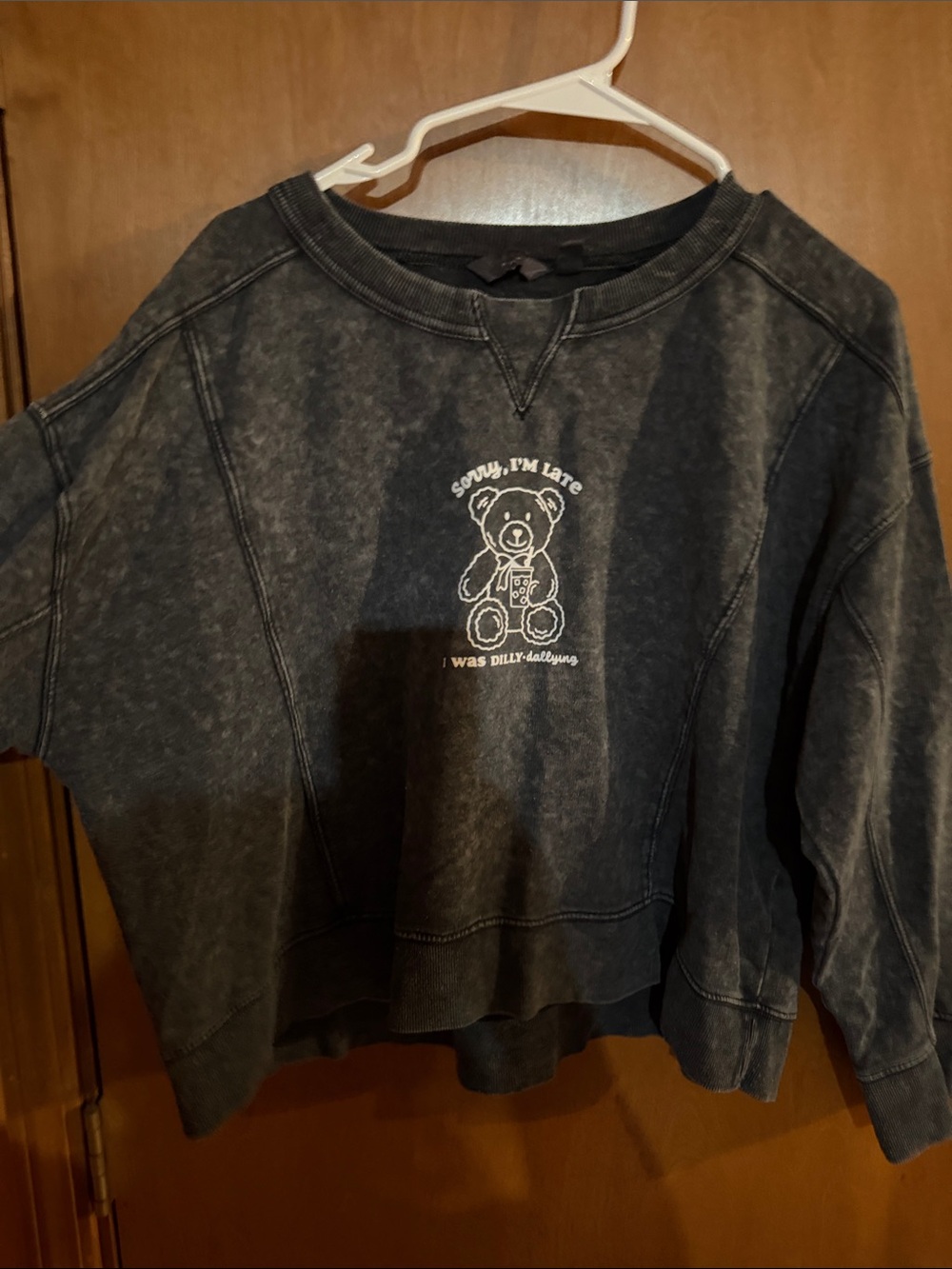 Danskin Black Mineral-Wash Teddy Crop Sweatshirt distress